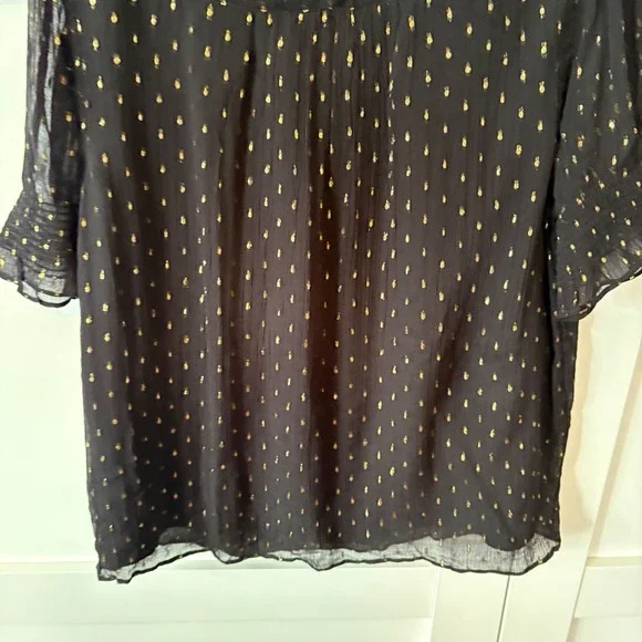 NWT J. Crew Women's Black and Gold Chiffon Smocked Puff Sleeve Top in Size M - Picture 7 of 8